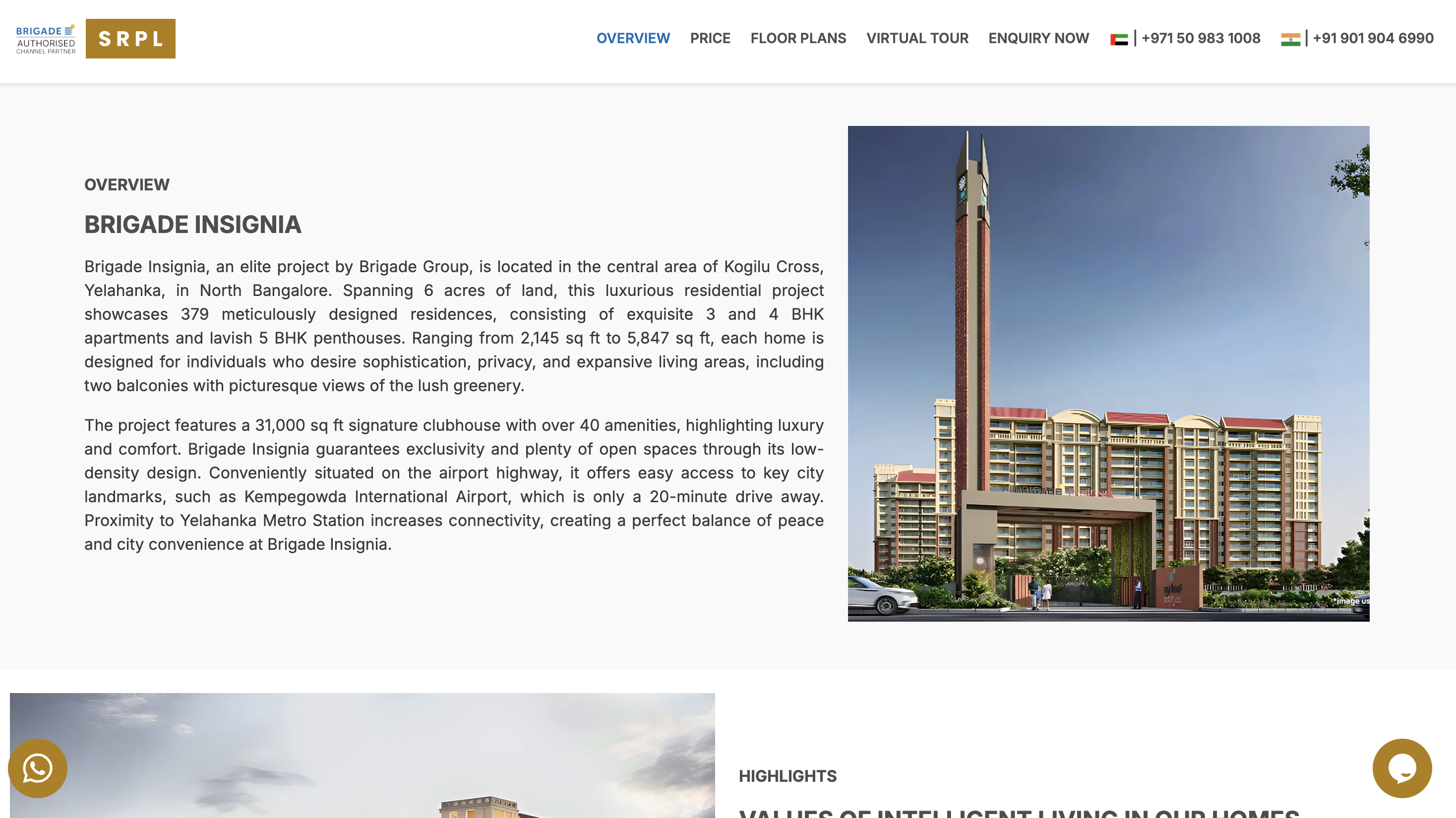 Brigade Insignia luxury real estate microsite with premium visuals and enquiry CTAs