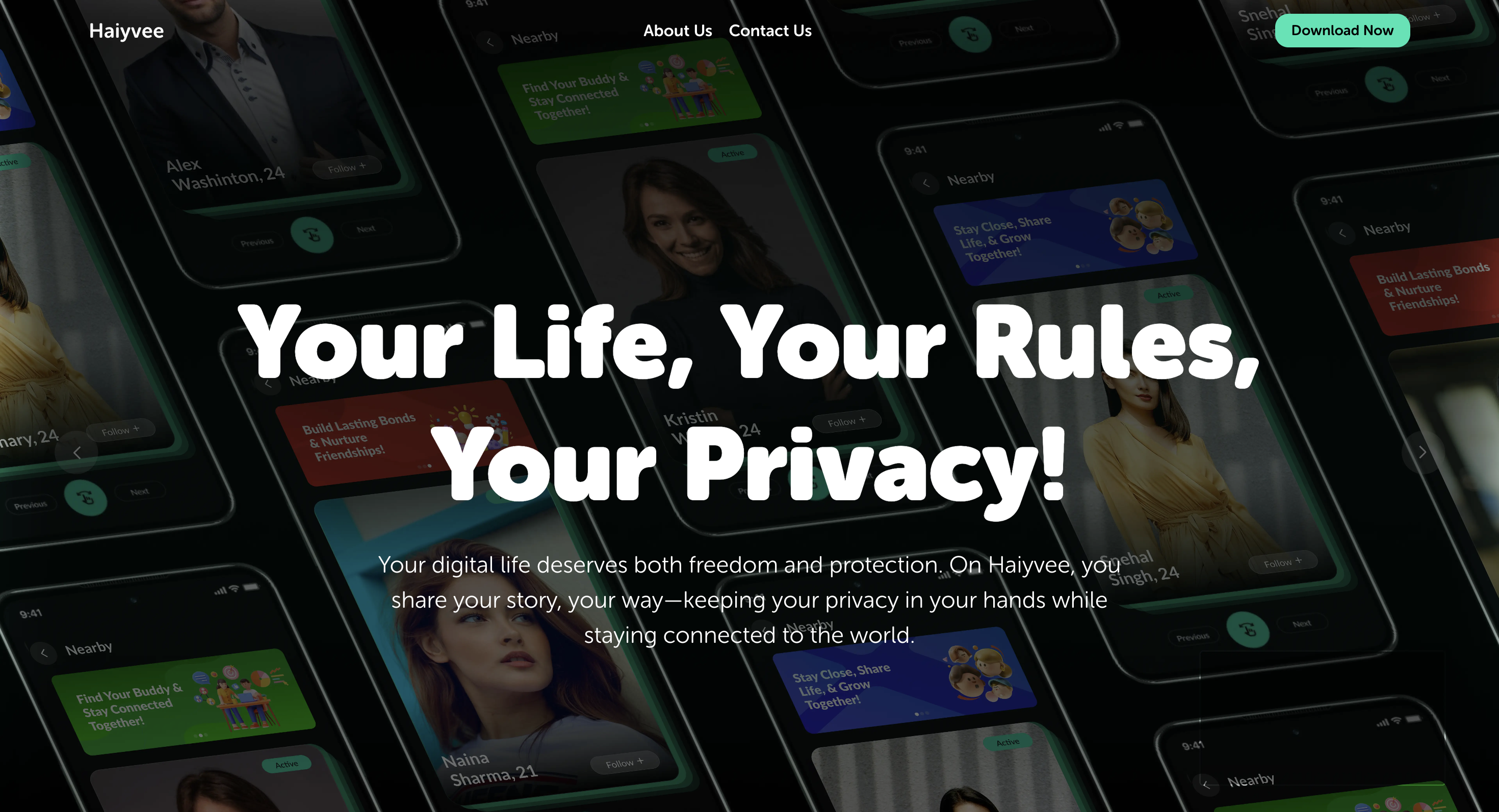 Haiyvee mobile app interface showcasing nearby user discovery and chat