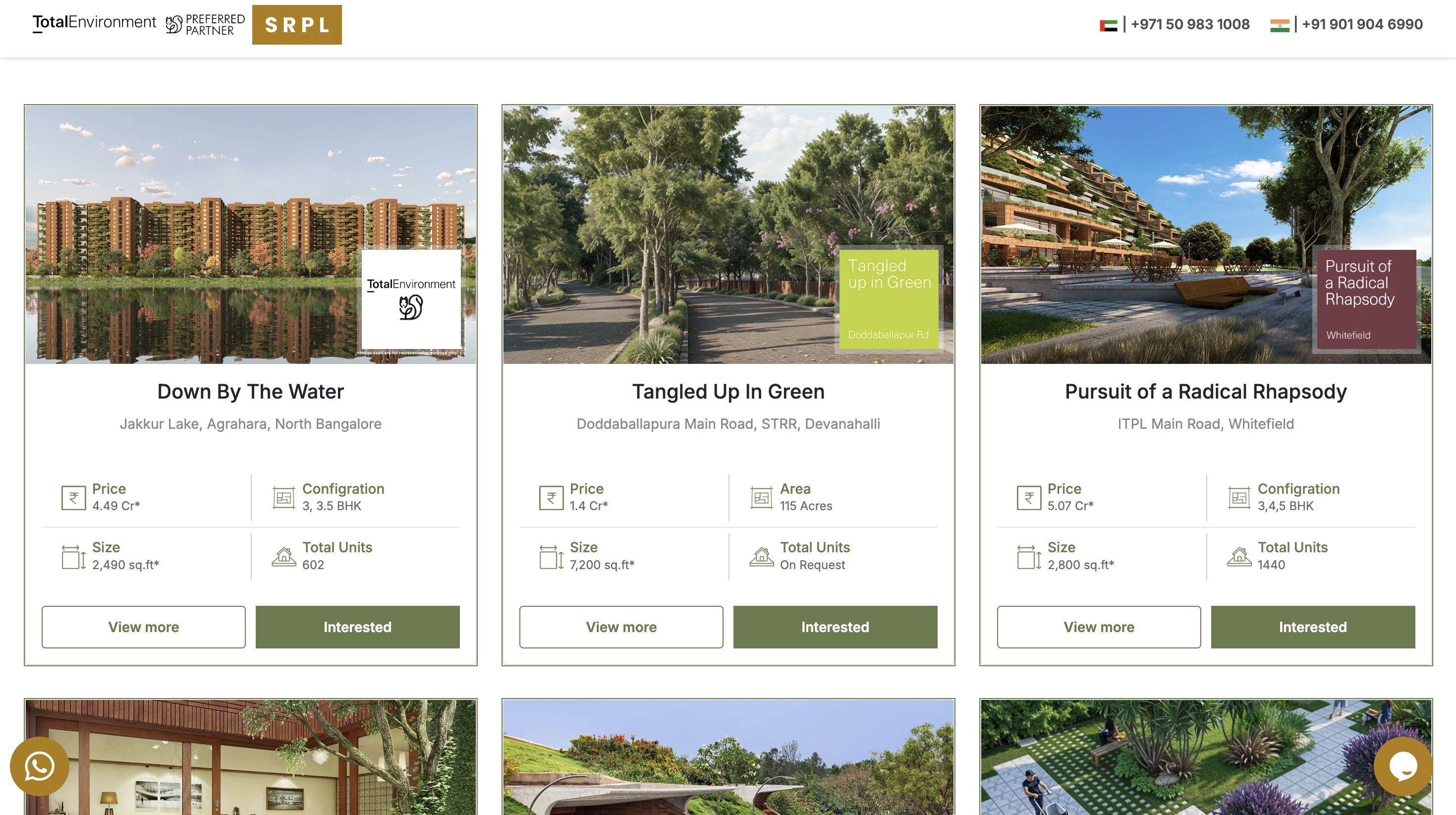 Portfolio hub of Total Environment projects with premium real estate branding