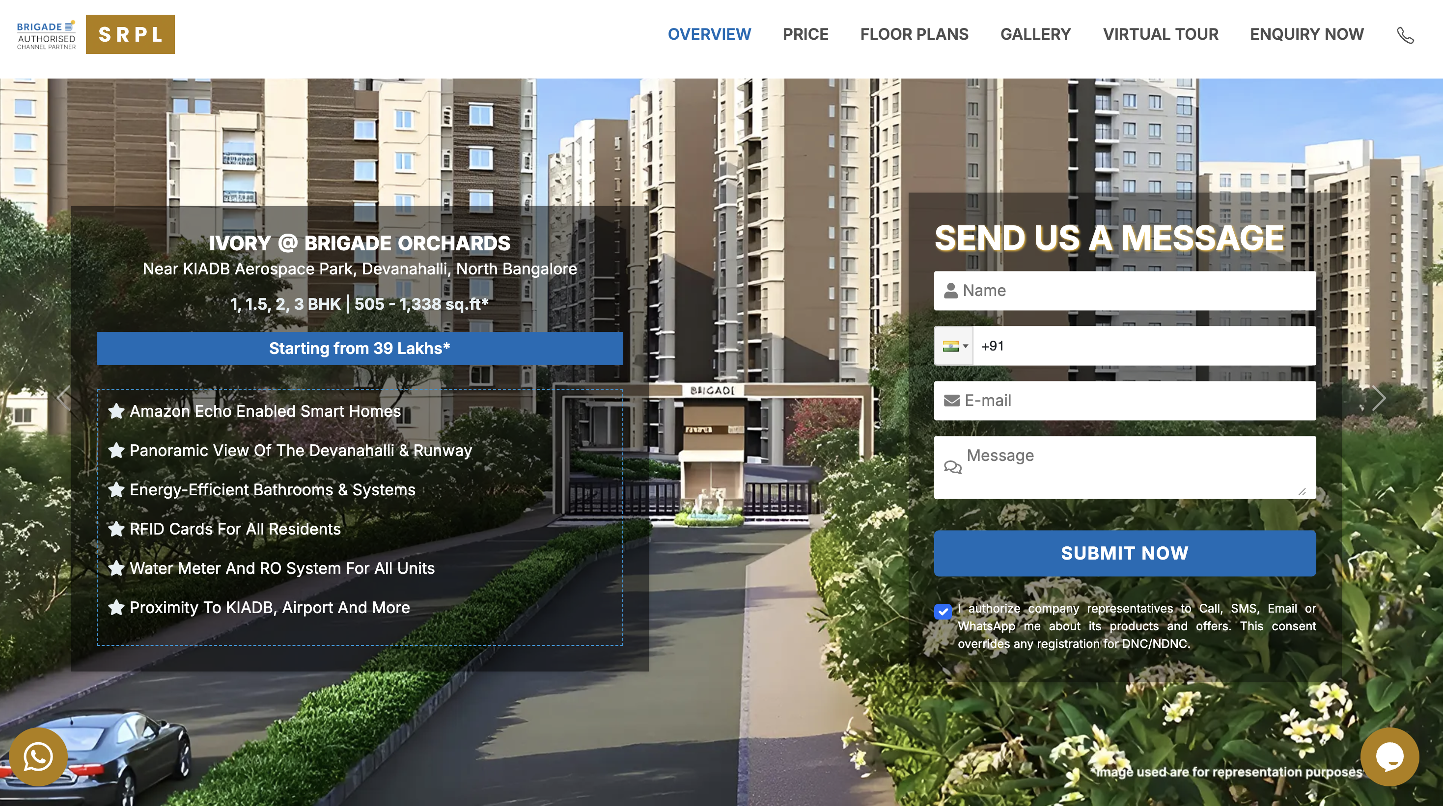 Brigade Orchards Ivory microsite with cluster amenities, layouts, and enquiry CTA