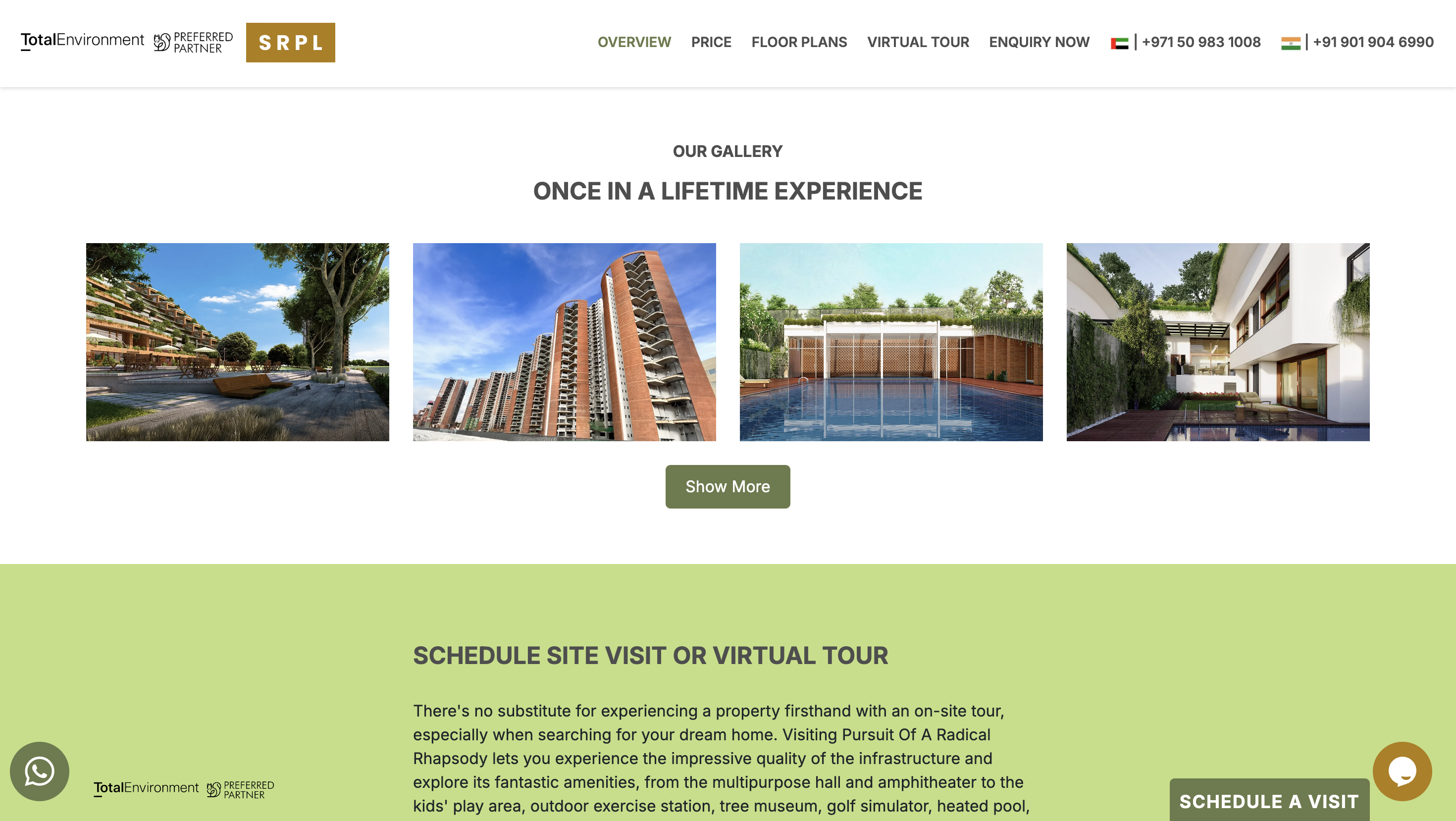Total Environment “Pursuit of a Radical Rhapsody” microsite homepage, showing lake-view apartment visuals and lead capture